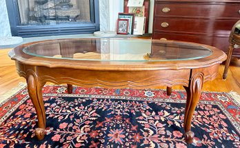 Beautiful Four Stand Base Coffee Table, Solid Wood And Beveled Glass On Top.