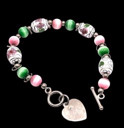 Gorgeous Sterling Silver Asian Inspired Beaded Bracelet With Heart Charm