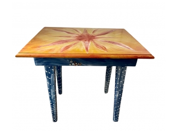 Sturdy Hand Painted Sun & Water Themed Side Table  27L X 22D X 24H