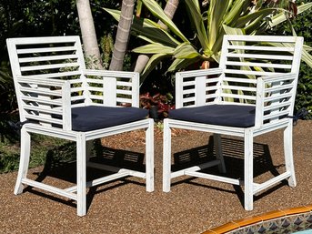 A Pair Of Vintage Slatted Wood Arm Coastal Style Arm Chairs, C. 1940's