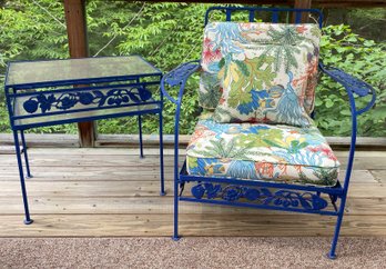 Vintage Iron Salterini Style Arm Chair And Side Table