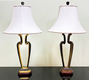 A Pair Of Elegant Vintage Lacquer And Gilt Table Lamps