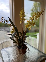 Yellow Faux Orchid With Ceramic Pot