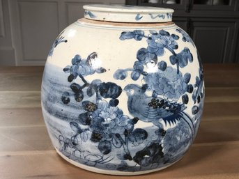 Lovely Antique ? Vintage ? Asian Lidded Blue & White Ginger Jar - Very Pretty Piece - No Apparent Damage