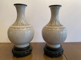 Pair Of Vintage Cloisonne Vases. 7.5' Tall