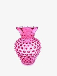 Handblown Cranberry Hobnail Vase