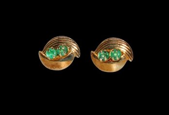 Gorgeous 14k Yellow Gold Earring With Emeralds