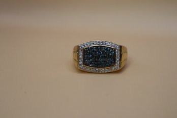 925 Sterling And Gold Overlay With Blue And Clear Stones Signed 'STS' Chuck Clemency Ring Size 11