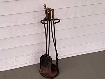 Brass And Iron Fireplace Tool Set