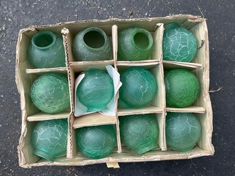Set Of 12 Beautiful Vintage Crackle Glass Shades Or Vases