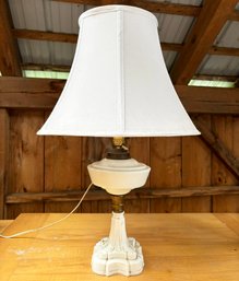 A 19th Century Milk Glass Oil Lamp, Fitted For Electricity