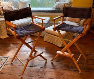 Pair Of Directors Chairs With Blue Cushions (1 Of 2 Pairs)