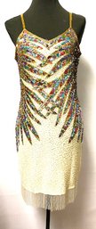 Stunning Fully Beaded & Sequin Flapper Style Cocktail Dress By Creative Creations - Size 10