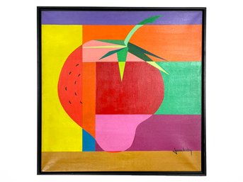 A Vintage Acrylic On Canvas, 'Strawberry With Color Stripes' Joan Luby (American, 1934-2015)