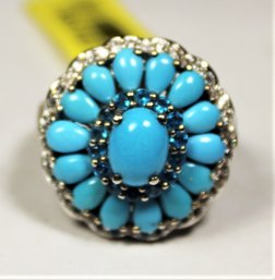 Super Fine Persian Turquoise Sterling Silver Ladies Ring Size 6