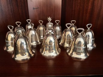 Collection Of 14 Silverplated Christmas Bells.