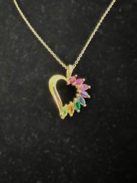 Gold Plated Multi-Gem Heart Pendant Necklace