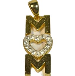 MOM Gold Over Sterling Silver White Stone Pendant 925