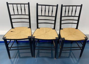 Three Antique Rush Seat Chairs