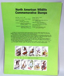 US STAMPS 1ST DAY OF ISSUE SHEET NORTH AMERICAN WILDLIFE JUN 13, 1987