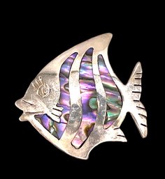 Vintage Sterling Silver Abalone Fish From Taxco Mexico