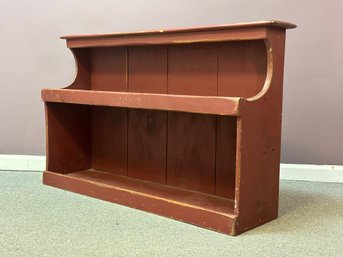 A Vintage Farmhouse Hutch Top, Barn Red Painted Pine