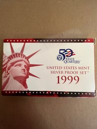 Beautiful 1999-S United States Mint Silver Proof Set With Original Mint Box And COA