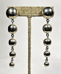 Large Mexican Sterling Silver Graduated Ball Form Drop Earrings