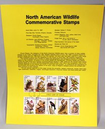 US STAMPS 1ST DAY OF ISSUE SHEET NORTH AMERICAN WILDLIFE JUN 13, 1987