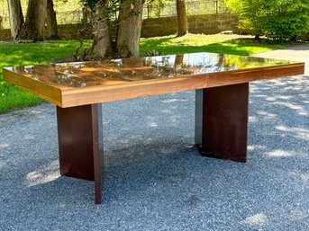 A Mid Century Modern Extendable Dining Table In Style Of John Stuart, Brazilian Rosewood And Lacquer And Pads!