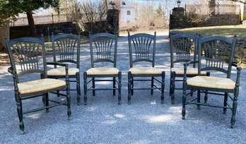 A Set Of 6 Rush Seated Wheat Back Dining Chairs By Ethan Allen
