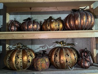 LARGE LOT OF METAL DECORATIVE PUMPKINS