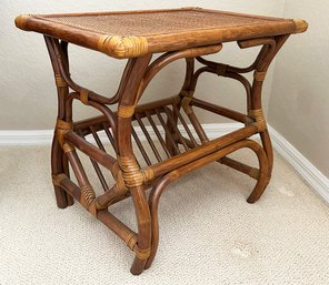 A Vintage Rattan Side Table With Magazine Rack