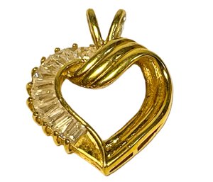 Gold Over Sterling Silver Heart Shaped Pendant Having White Stones