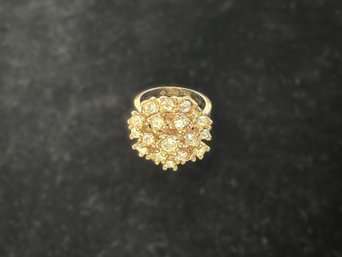 18k Heavy Gold Plated CZ Cluster Cocktail Ring, Size 4.75