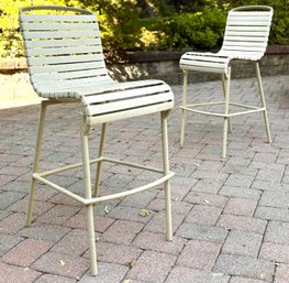 A Pair Of Vintage Bar Stools In Aluminum And Vinyl Straps By Brown Jordan