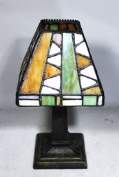 Contemporary Leaded Glass Candle Lamp Mission Style