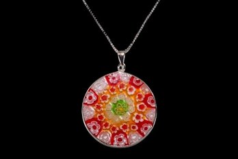 Millefiori  Glass Pendant Style With 925 Italy Chain