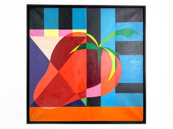 A Vintage Acrylic On Canvas, 'Strawberry With Stripes,' Joan Luby (American, 1934-2015)