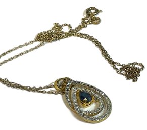 Gold Over Sterling Silver Chain Necklace Pendant Having Blue White Stones