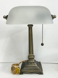 Working Vintage Bankers Lamp With Frosted & Dimples Glass Shade