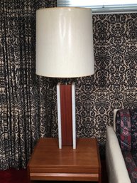 Incredible Vintage MCM / Midcentury White Marble & Wood Table Lamp With Drum Shade - Fantastic Vintage Lamp !