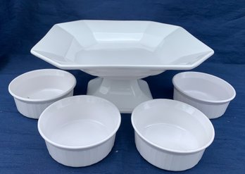 Ceramics Pedestal Server And Corning Ware Bowls