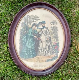 An Antique French Fashion Hand Colored Etching