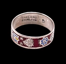 Vintage Sterling Silver Thai Painted Ring Band, Size 5