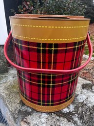 Vintage Red Tartan Plaid Metal Pail With Lid