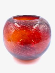 Murano Style Gold Fleck Detailed Cherry Red Glass Rose Bowl Vase