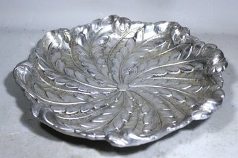 Finely Cast Heavy Aluminum Round Tray Depicting Leaves