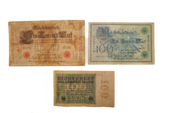 1908, 1910, 1923 Inflationary Currency Germany Mark Banknotes