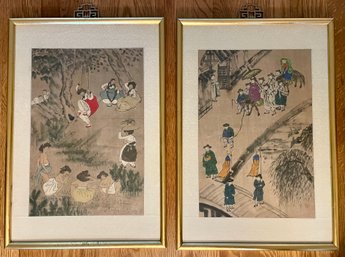 Pair Of Japanese Watercolor And Ink Paintings - Circa 1960's